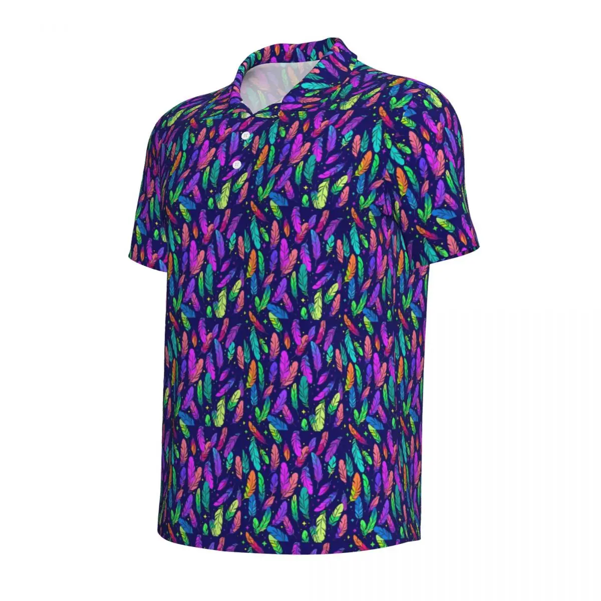 Colorful Feather Casual T-Shirts Purple Bule Polo Shirts Male Y2K Shirt Day Short-Sleeved Graphic Clothing Big Size 3XL 4XL