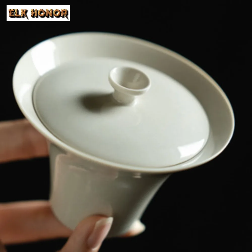 135ml High-end Grass Wood Gray Gaiwan Retro Anti Scalding Tea Tureen Tea Making Cover Bowl Chinese Tea Ceremony Accessories Gift