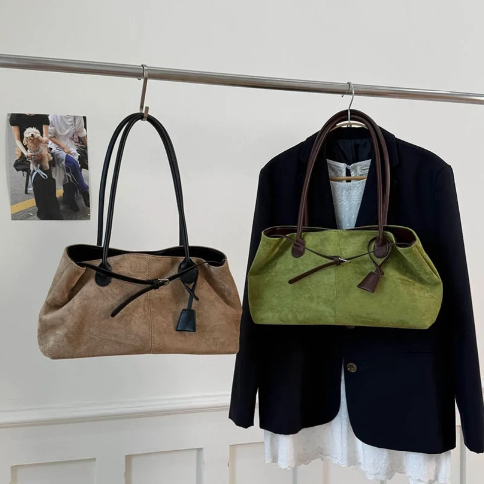 New Winter Solid Color Pu Leather Handbag Designer Shoulder Bags for Women Retro Top-Handle Bag Large Capacity Shopping Tote Sac