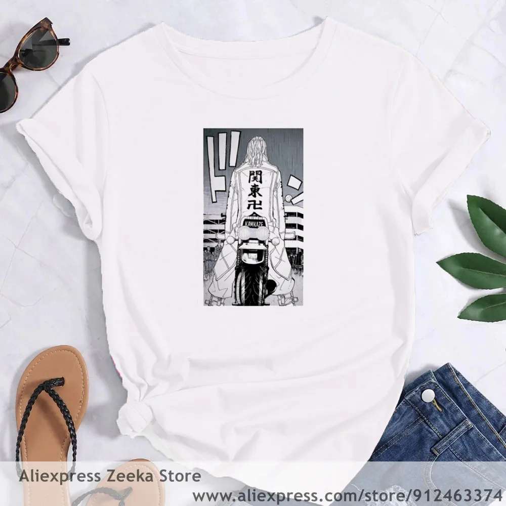 Manjiro San Anime Tokyo Revengers Kawaii Harajuku Women Funny Print Ladies T-shirt Girl  Basis O-collar White Shirt Short