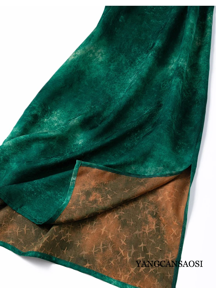 Farbverlaufs-Batikgrün, klassisches 100 % natürliches Maulbeerseide, duftendes Wolkengarn, seitlicher Reißverschluss, schmal geschnittenes Strapskleid für Damen