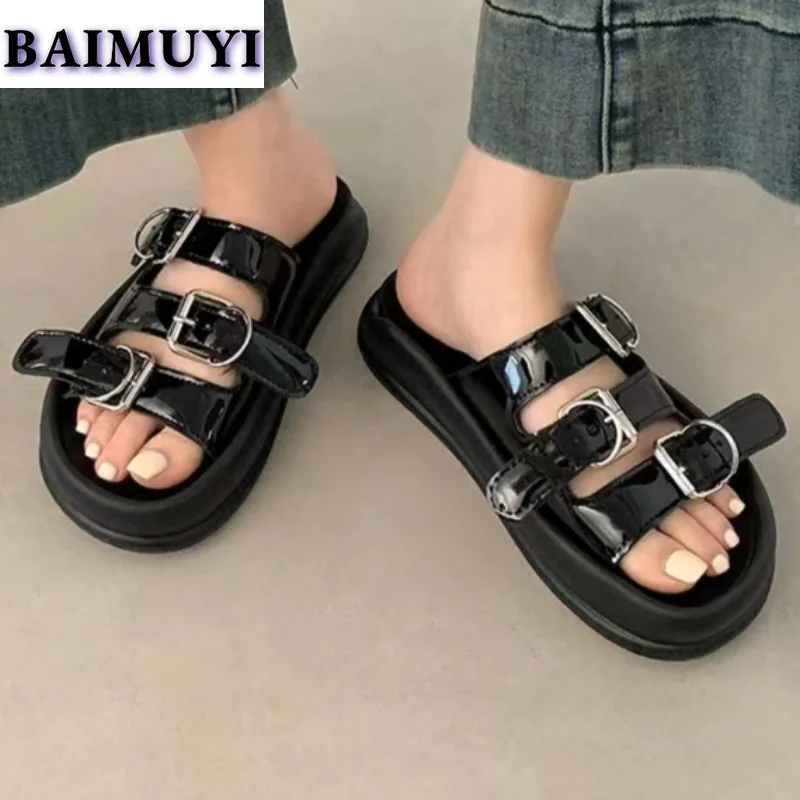 Kobiety Flats Slippers Brand New Sandals Fashion Open Toe Mid Heels Shoes Summer Trend Casual Flip Flops Goth Slides Mujer Zapatos