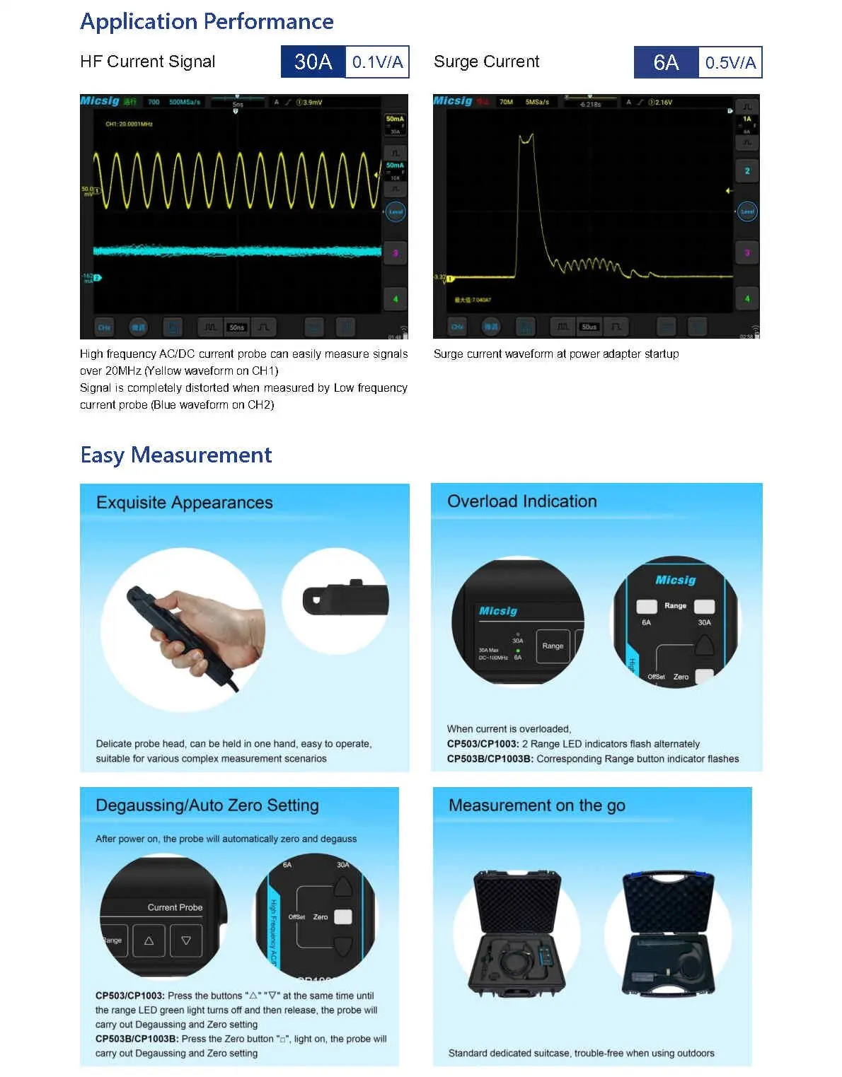 Micsig Cp2100a/B Ac/Dc Stroomsondes 2.5Mhz 10a/100a Maximaal Meetbare Huidige 100apk 70.7 Armen (Dc Acpk) Z 10a 100a