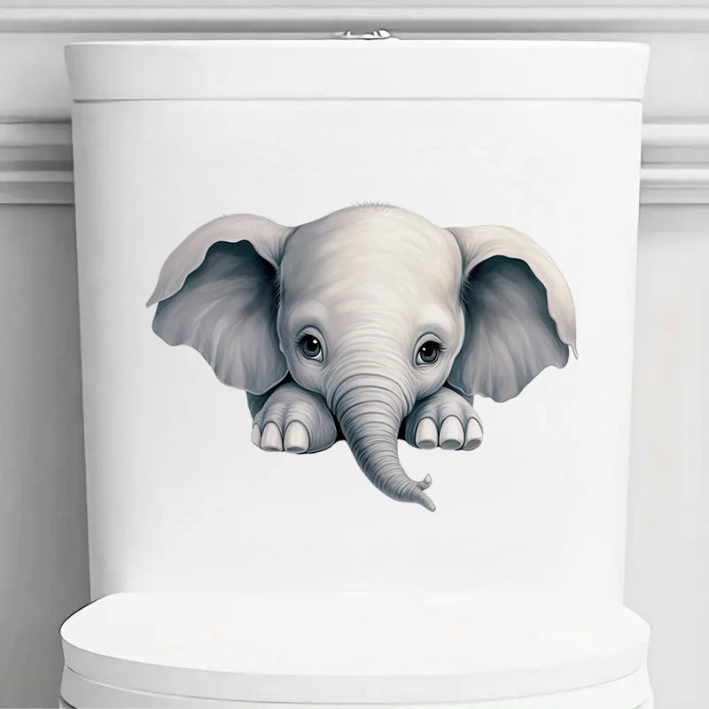 90973 #   Autocollants de toilettes en forme d'éléphant pour bébé, autocollants amovibles pour chambre à coucher, entrée, salon, porche, décoration murale pour la maison