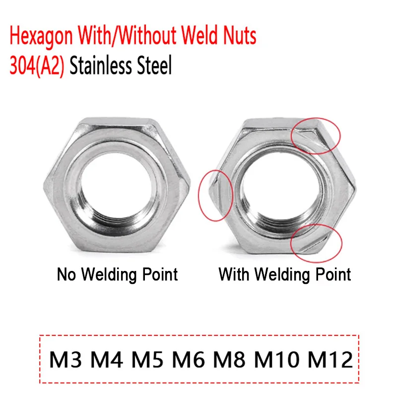 2/5/10/20pcs M4 M5 M6 M8 M10 M12 304 A2 Stainless Steel Hexagon Hex Stud Spot Weld Nut No Solder Point Nut Metric Thread