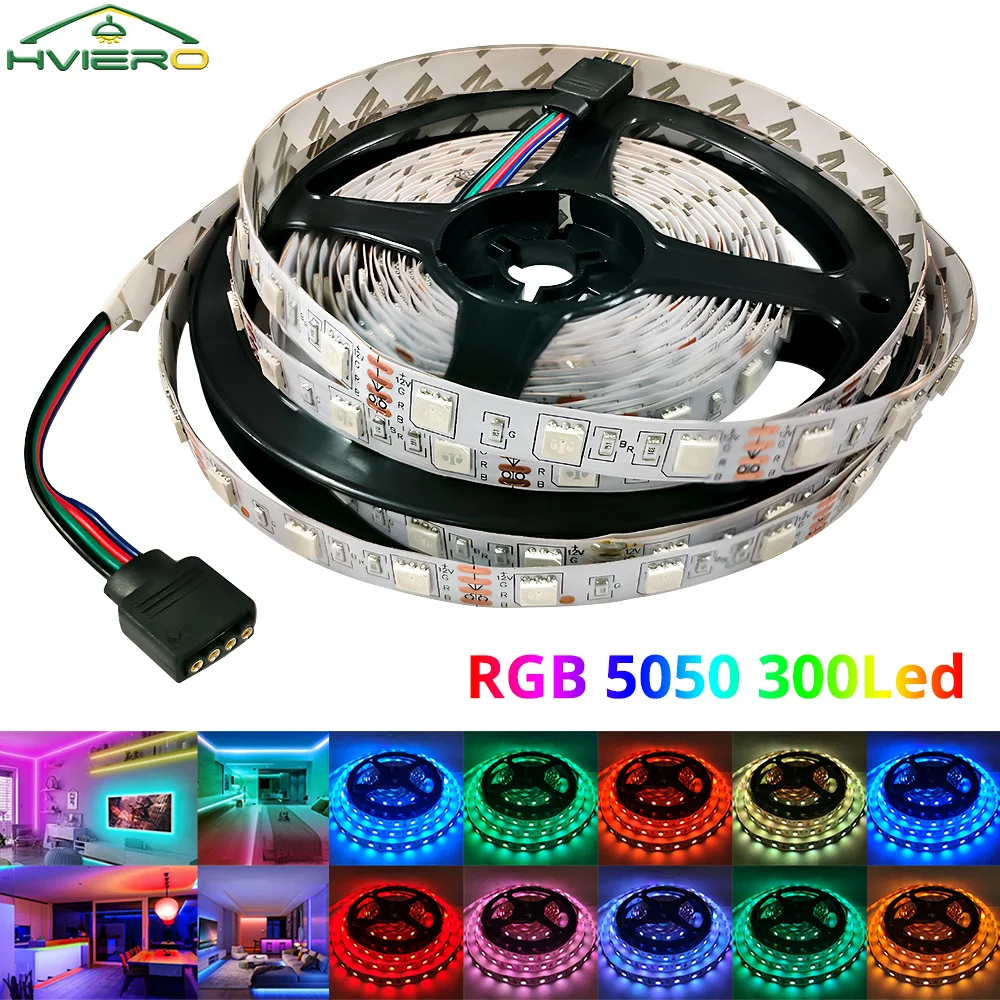 Strip Lights 5M 300LEDs DC 12V 5050 SMD IP20 Non Waterproof Flexible Lamp RGB For Home DIY Party Room Decoration Atmosphere Neon