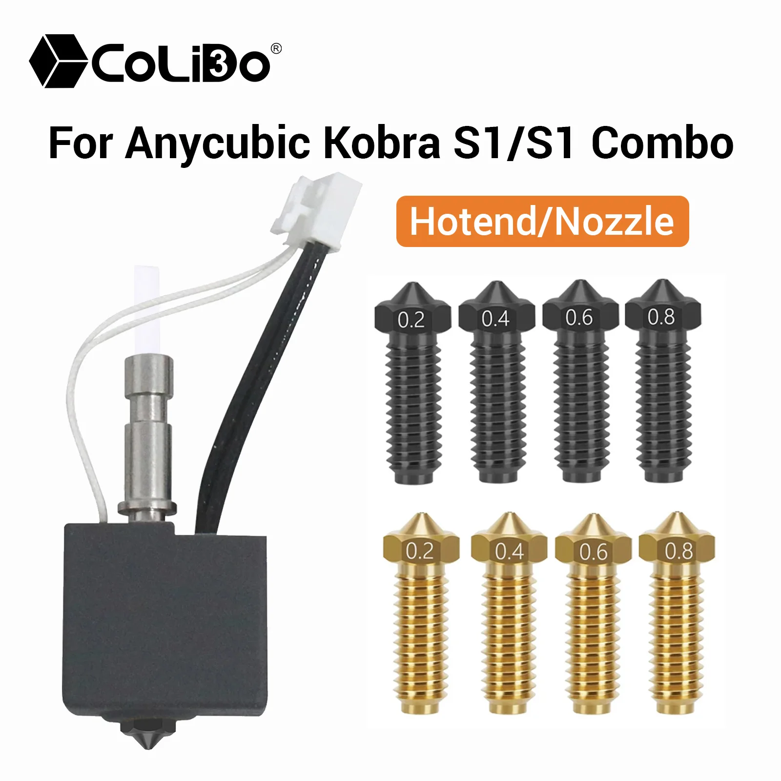 For Kobra S1 Combo Print Head Hotend kit 0.2/0.4/0.6/0.8mm Hardened steel Brass Nozzle for Anycubic Kobra S1/S1C Hot End kit