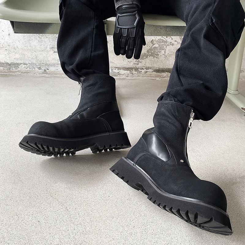 أحذية تشيلسي الجديدة للرجال الارتفاع يزيد من الأحذية الجلدية القصيرة مقاس 5 سم بتصميم سحاب لأحذية العمل الخارجية