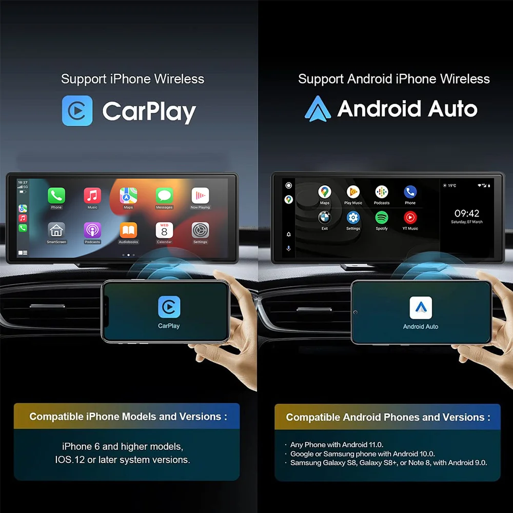 JIUYIN 4K 10,26 дюймовый универсальный USB Carplay Android Автомобильная приборная панель Airplay Miracast с двумя объективами, видеорегистратор со