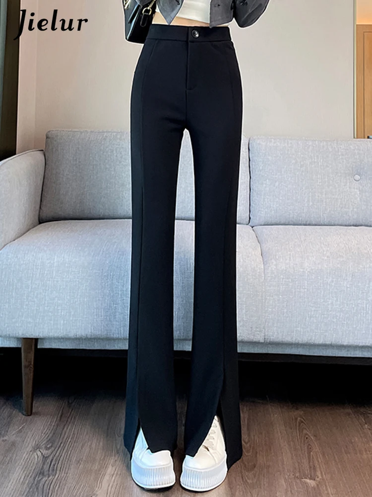 

Jielur Black Chicly Split Fashion High Waist Slim Female Wide Leg Pants Autumn New Solid Color Basic Simple Casual Women Pants