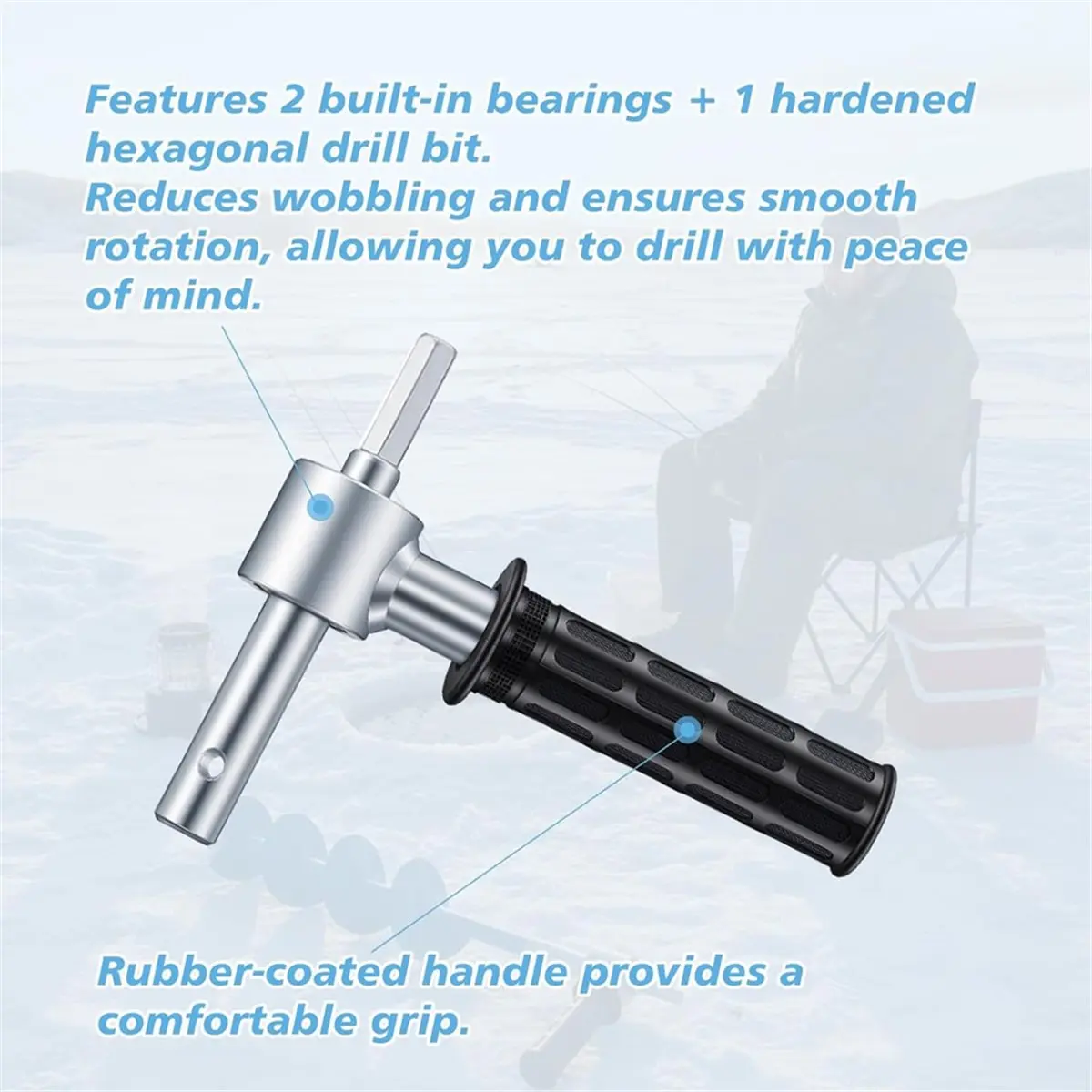 N94R 2 Pcs Ice Auger Drill Adapter with Handle and Bearings, 18mm/0.720