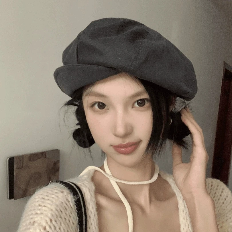 Vintage Solid Color Octagonal Caps for Women Multiple Wearing Beret with Brim Painter's Hat Vintage Newsboy Hat