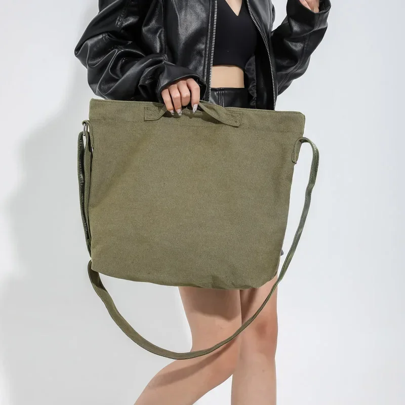 Hot Sale Army Green Canvas Messenger Bags Casual Bag Simple Zipper Handbag Female Large Capacity Tote Shoulder Bags High Quality