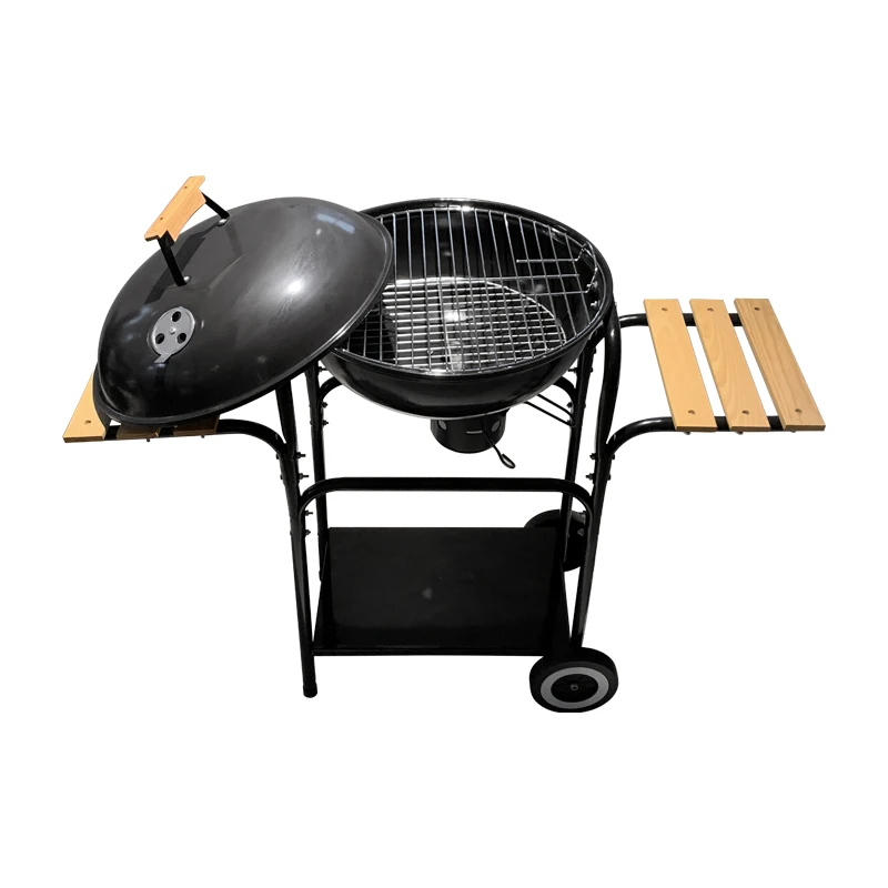 Manufacturer 6-10 People European Big Barbecue Black Outdoor Meat Charcoal BBQ Grill And Smoker Trolley With Side Table