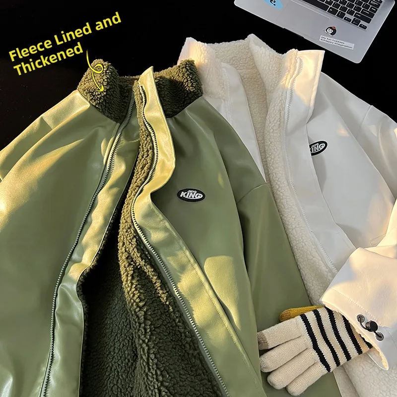 

Двусторонняя утепленная хлопковая куртка для мужчин, зимняя теплая куртка с мехом ягненка, американский стиль, из искусственной кожи, с воротником-стойкой, хлопковое пальто