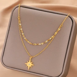 Stainless Steel Necklaces Polaris Crystal Zircon Pendant Light Luxury Choker Layer Chain Kpop Fashion Necklace For Women Jewelry
