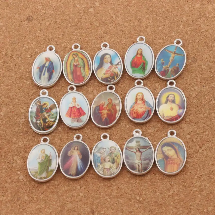 8pcs Jesus Christianism Icon Oval Charm Beads 25x15.5mm Tibetan Silver Pendants 2-Sides L1569