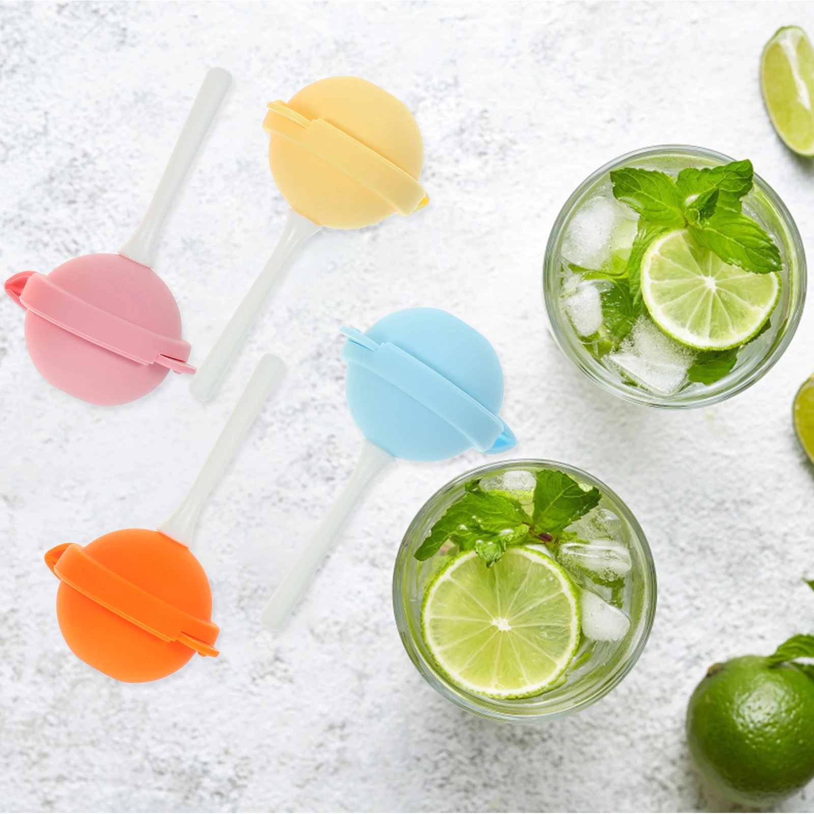 

4pcs Ice Cream Mold Silicone Lollipop Freezer Jelly Molds Orange Yellow Food Grade Home Use Practical Ice Tool