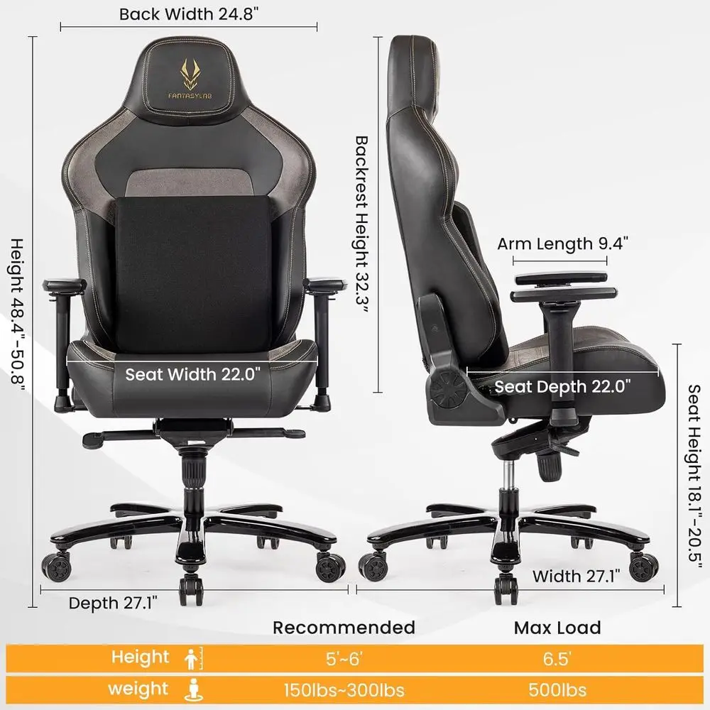 Ergonomic High-Back Computer Chair with 4D Armrests, Memory Foam, and Lumbar Support for Up to 440LBS