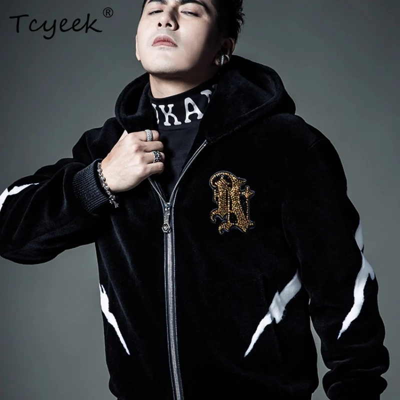 Tcyeek 100% Wool Jacket Men Winter Clothes Warm Coat Real Sheep Shearling Coat Hooded Mens Coats 2025 Chic Пальто Зимнее