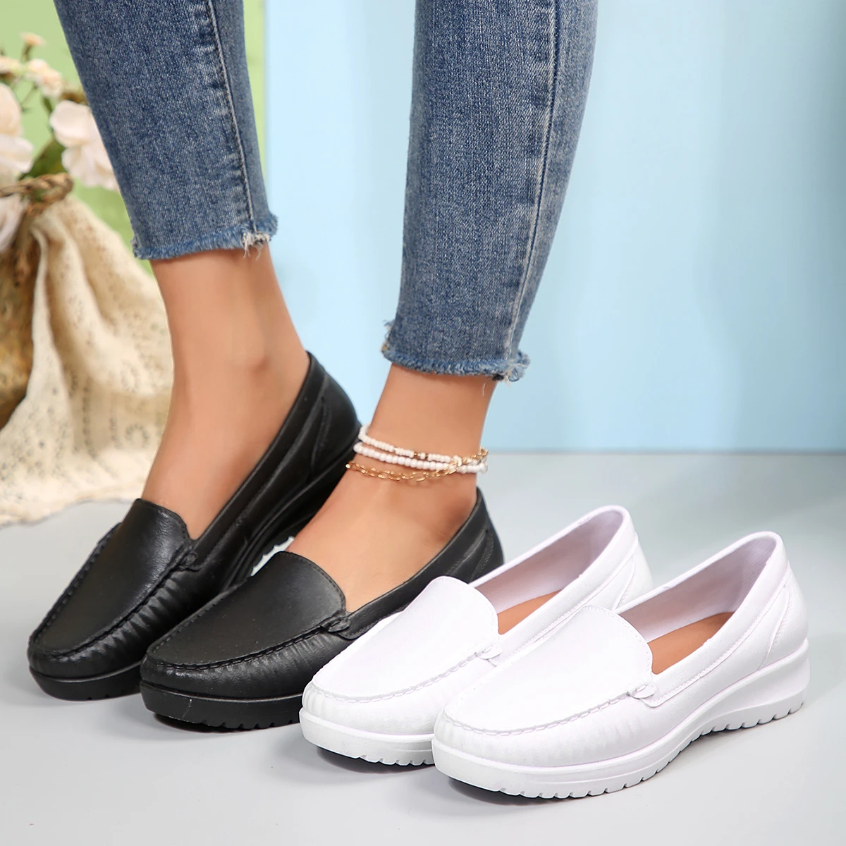 

Women Flats Spring Autumn Casual Fashion Shoes Women Round Toe Flat Loafers Solid Color Comfortable Non-slip Sneakers Women