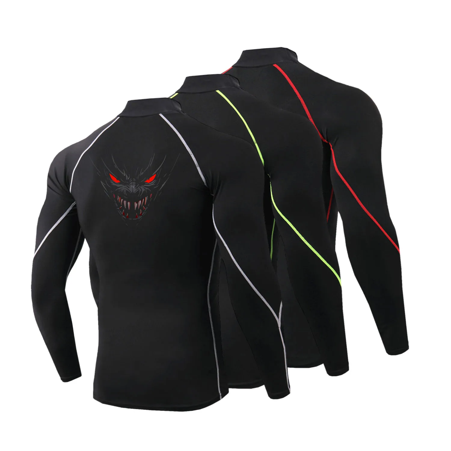 Compression Shirt Men Print Long Sleeve T Shirt Running Gym Training Top Quick Dry Sport Undershirt