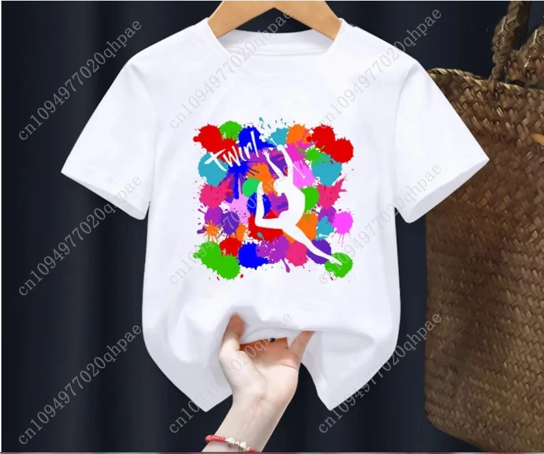 الجملة الأطفال الجمباز راقصة تي شيرت مطبوع الرقص الفتيات ملابس الطفل التي شيرت لطيف عادية كم قصير الأطفال بلايز