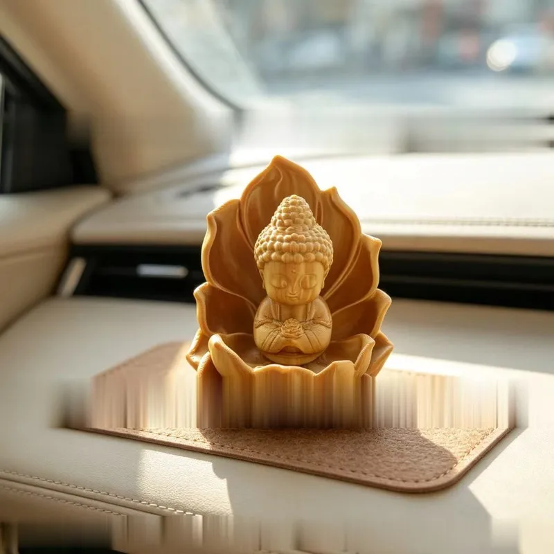 3D Printed Lotus Buddha Statue Car Dashboard Ornament Mini Buddha Figurine Home Office Decor PLA Craft Gift With Adhesive Pad