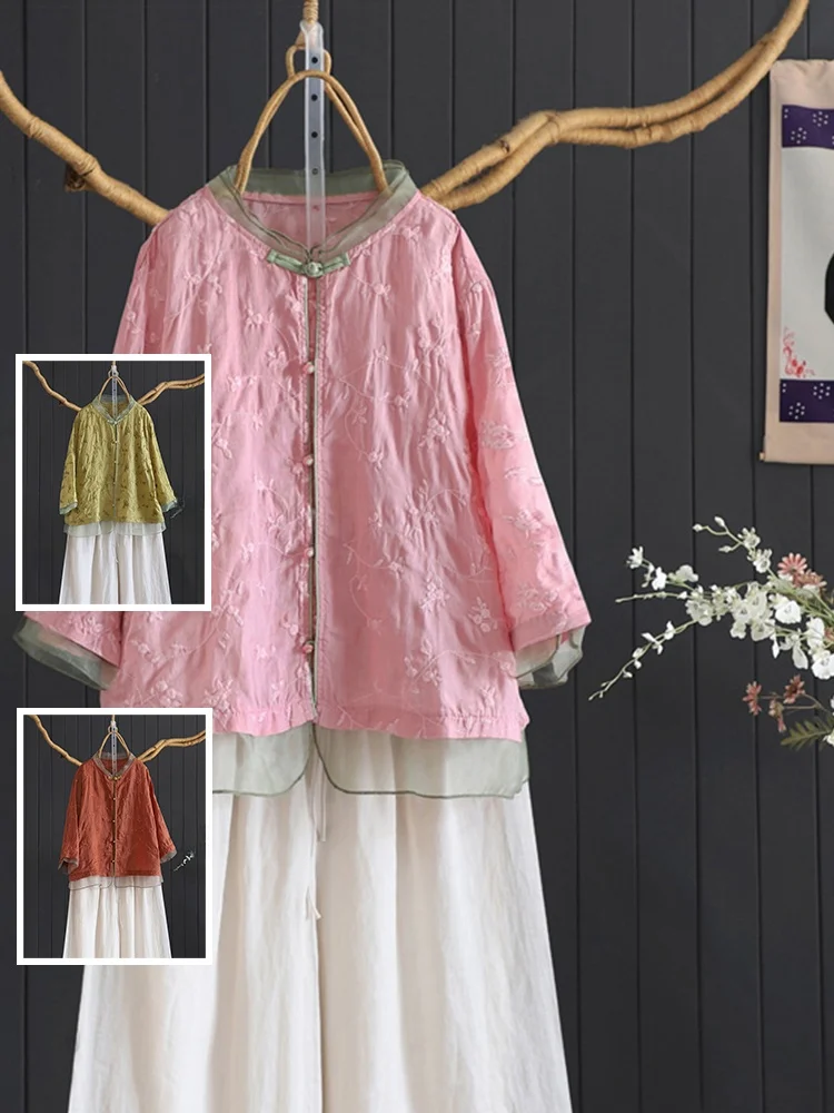 

Повседневная вышитая я в стиле пэчворк irt, большой размер, женский воротник-стойка на одной пуговице, Seven Sve, свободный универсальный открытый кардиган...