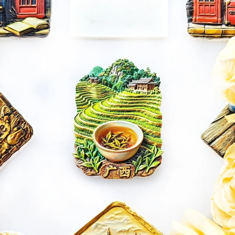 Guangxi Longji Tea Terraces Fridge Magnet - 3D Landscape Souvenir Yao Ethnic Culture Decor Unique China Gift