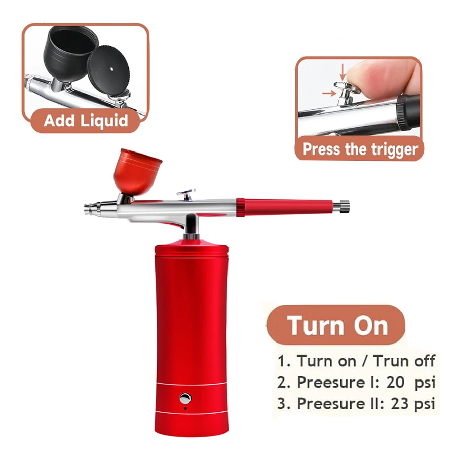 Airbrush Kit with Compressor, Handheld Air Brush Gun with 0.3mm Tip, Rechargeable Portable Air Brush for Painting, Nail Art, Model Coloring view 3