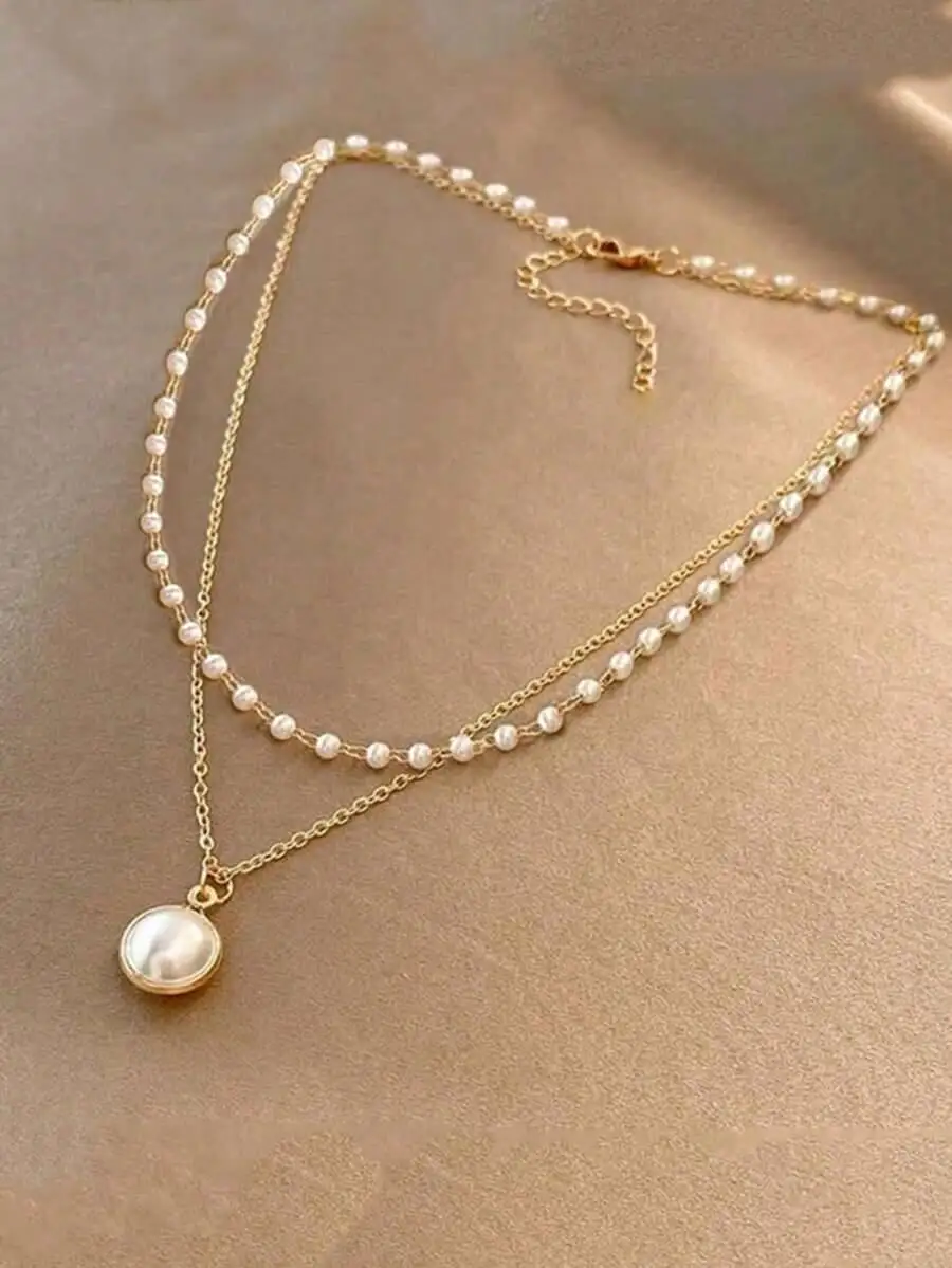 1Pc Multi-Layer Faux Pearl Decor Necklace, Suitable For Teenagers Everyday Wear