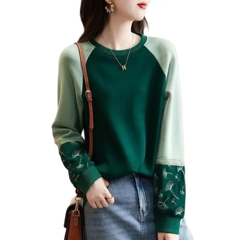 

Woman Sweatshirts 2022 O-neck Green Coat Female Long Sleeve Loose Fashion Sweatshirts Schoolgirl Autumn And Winter Top