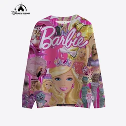 2024 New Barbie Princess Printed Spring and Autumn Round Neck Hoodie Casual Long Sleeve Round Neck Hoodie Pink Christmas Gift