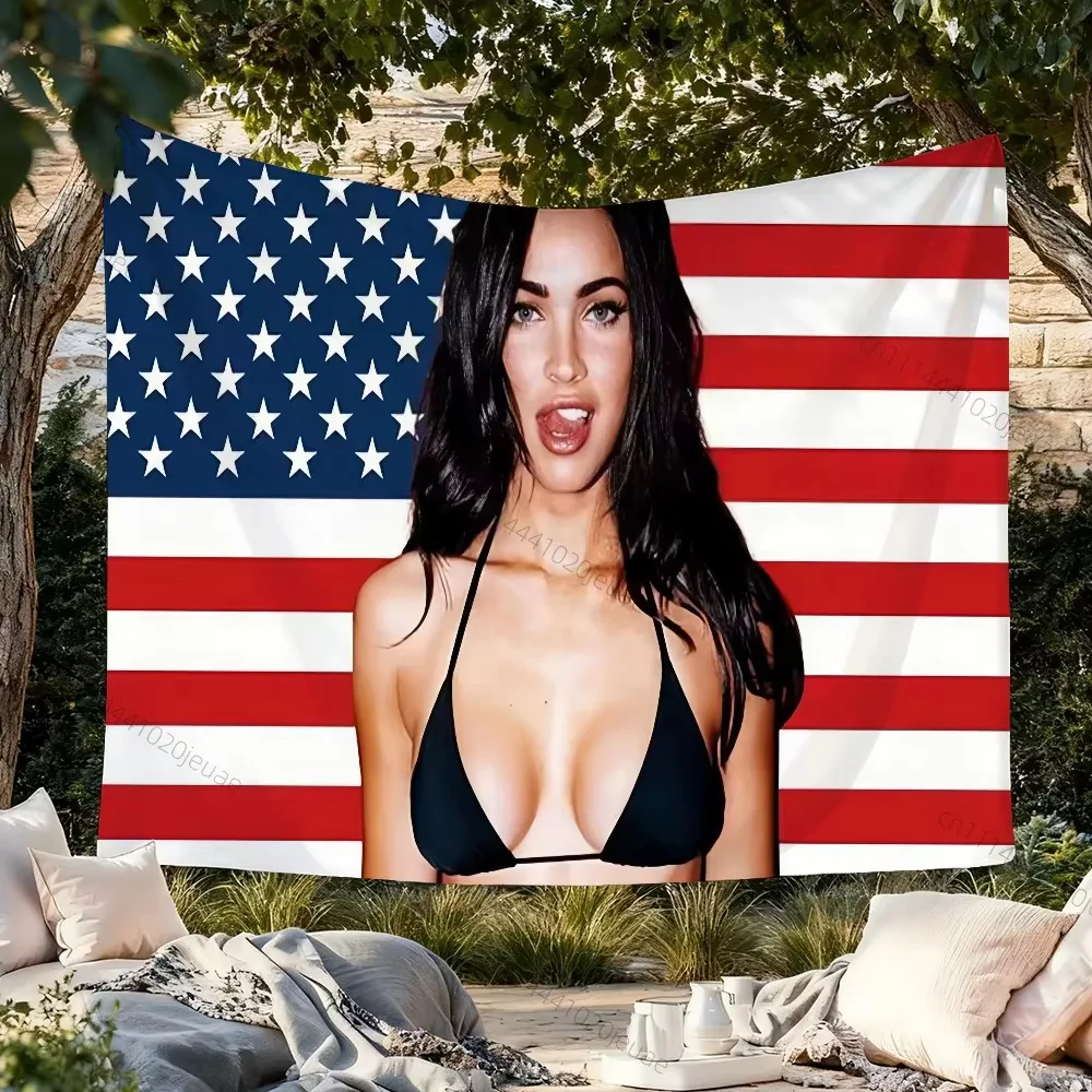 Megan Fox Dexter Creative Pink Flag Tapestry, Poster Wall Hanging Decor Background Cloth for Bedroom Living Room Fans Gift