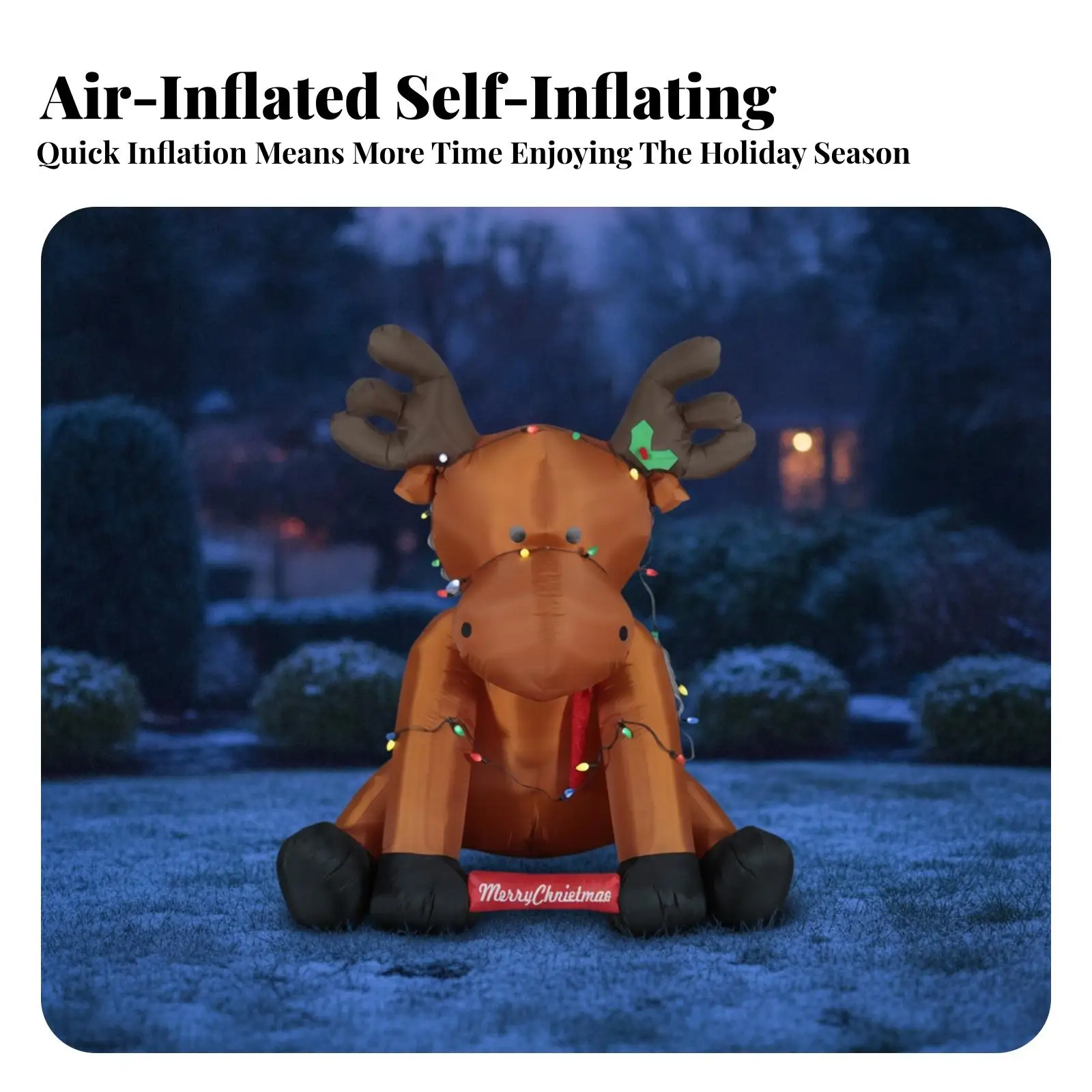 Holiday Inflatable Reindeer with Multicolor Lights for Outdoor Christmas Lawn Decoration