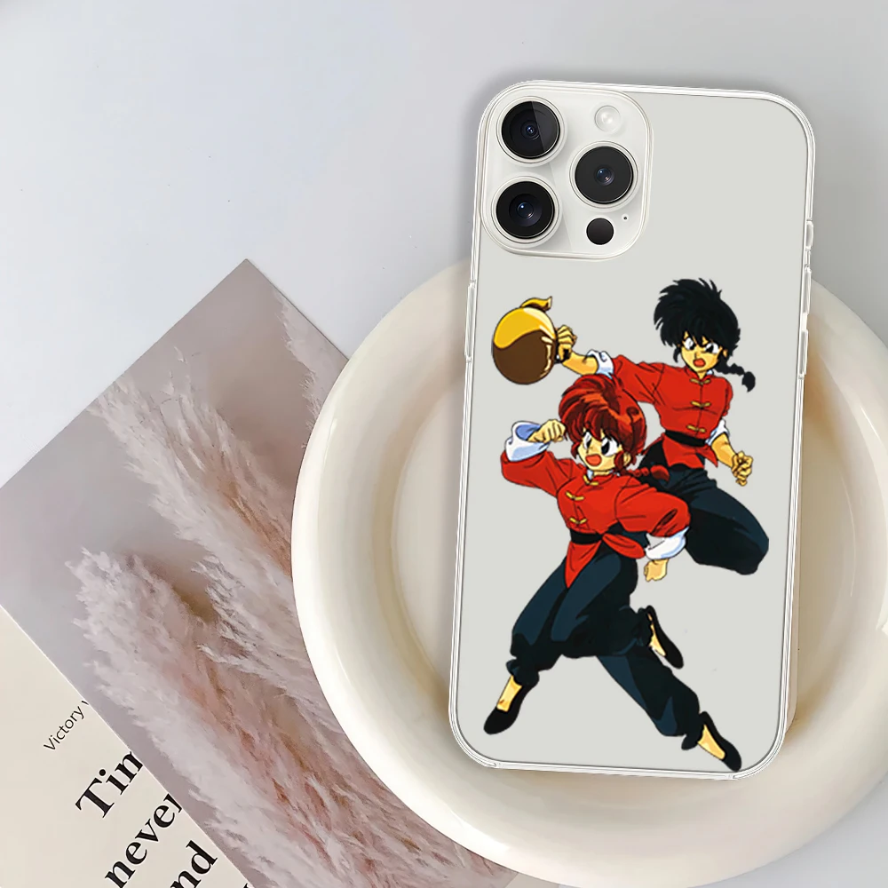 Cartoon R-Ranma Phone Case for iPhone 12 11 13 14 15 16 Max Pro Plus Transparent Soft Shell