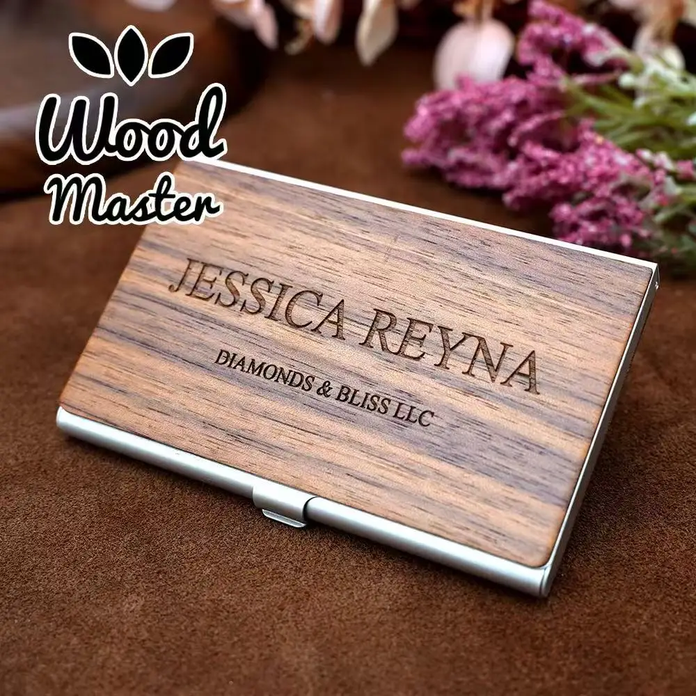 1pcs Free Engraving Wood Professional Business Card Holder Pocket Personalization Customized Wood Card for Business Card Holder