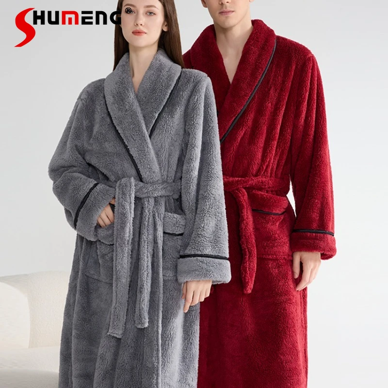 

Winter Soft Cotton Velvet Robe for Men and Women Thickened Fleece Couple's Pajamas Female Japanese Winter Homewear Bathrobe