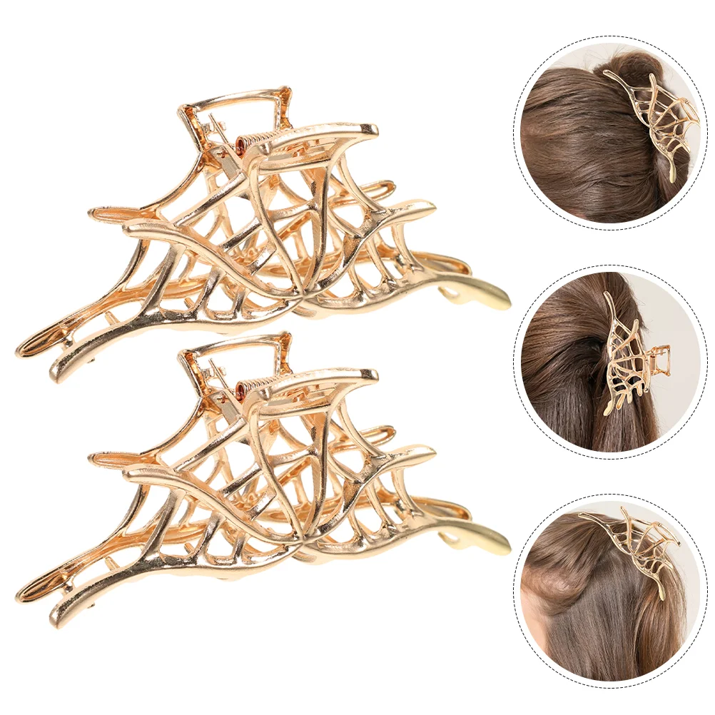 2 Pcs Spider Web Hairpin Jaw Clip Accessories for Women Metal Spiderweb Claw Shark Miss