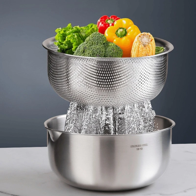 304 Stainless Steel Multi-purpose Kitchen Drain Basket Household Washing Basin for Vegetable and Rice