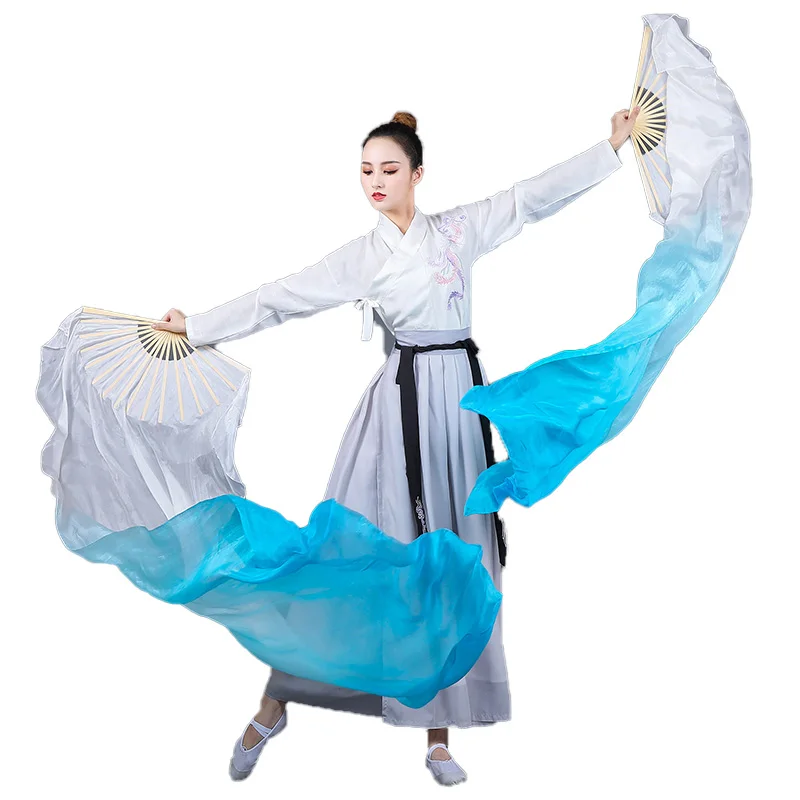 100% Zijden Sluier Bloemen Vrouwen Buikdans Kostuum Accessoire 1.8M Hand Fan Paar Danser Performance Show Flowy Dye 2024 Nieuw