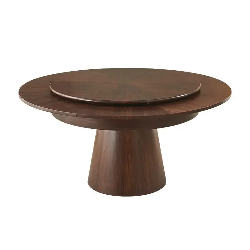 

Rotating deformation telescopic walnut round dining table Chinese household solid wood small apartment