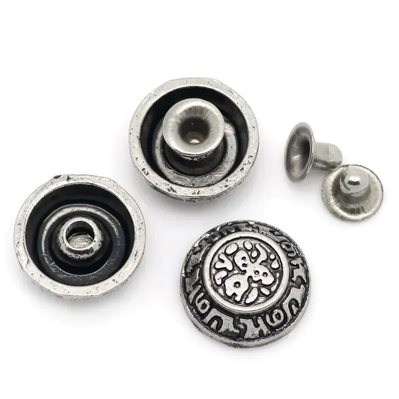 

Antique Silver Tone Round Bowl Pattern Punk Spike Garment Studs Spots Rivets For Sewing Bags Shoes Making 12x4mm 6x5mm