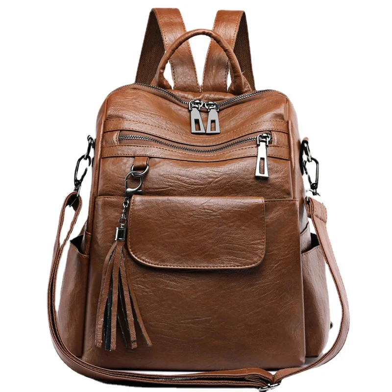 PU Leather Fashion Women Backpacks Casual Tassel Bags High Quality Female Shoulder Bag Large Capacity Girls School Backpack