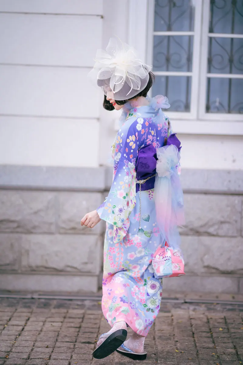 Women Traditional Kimono Modified Kimono Full Set 140CM Purple Color 9pcs/Set Portrait Photography Travel