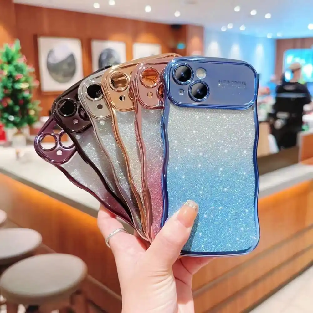 Ins Fashion Gradient Glitter Phone Case for Iphone 11 12 13 14 15 Pro Max Hot Sale Soft Anti-fall Protective Back Cover