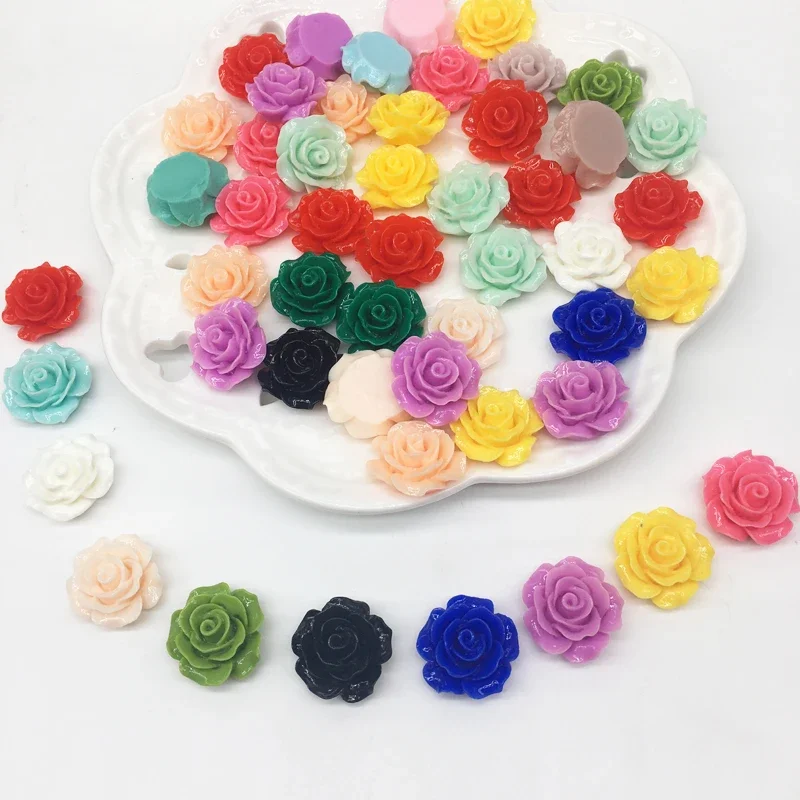 50 peças contas de resina misturadas de flores rosas cabochões com parte traseira lisa enfeite de scrapbooking para artesanato diy fazendo acessórios de cabelo