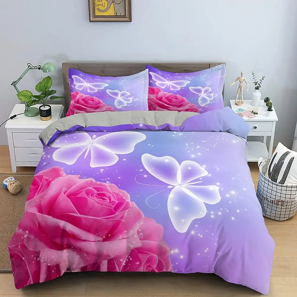 

Butterfly Duvet Cover Twin Queen Botanical Floral Bedding Set for Women Girls Farmhouse Bedroom Romantic Flower Comforter Cover