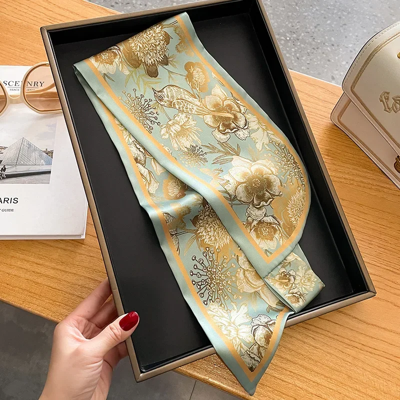 Silk Neckerchief Scarf for Women Luxury Ribbon Skinny Design Satin Hand Wrist Wrap Headband Foulard Shawl Hair Bands Accessories